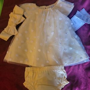 Quiltex Yellow Baby Dress with Bloomers and Bow NWT 3-6 Months